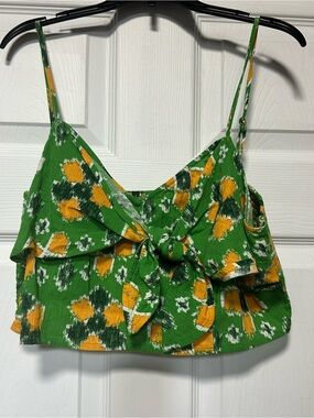 aerie Green Floral Tie-Front Camisole with Yellow Accents NWOT